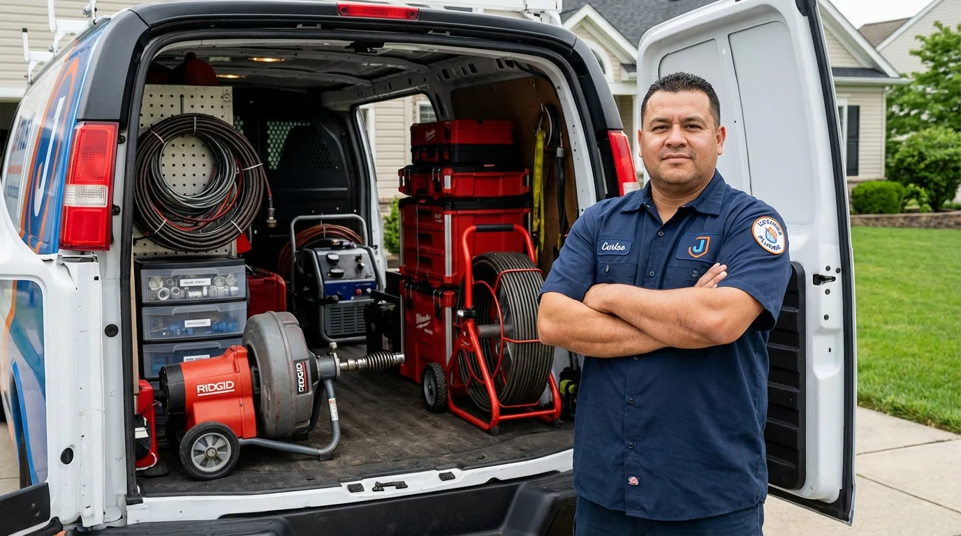 Professional drain cleaning equipment and Johns Plumbing LLC plumber in Manville