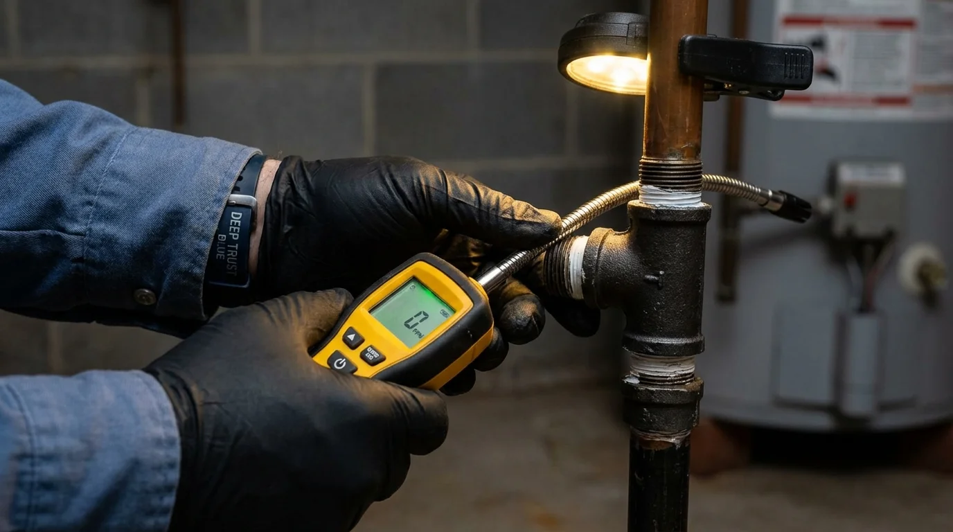 Gas leak detection with electronic sniffer by Johns Plumbing LLC in Manville