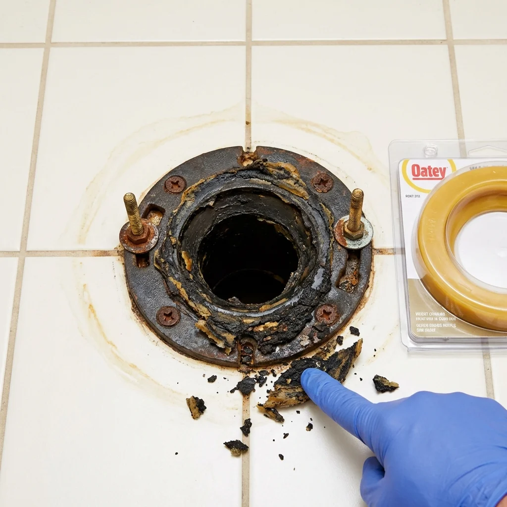 Failed wax ring showing water seepage at the base of a toilet in a Manville, NJ home