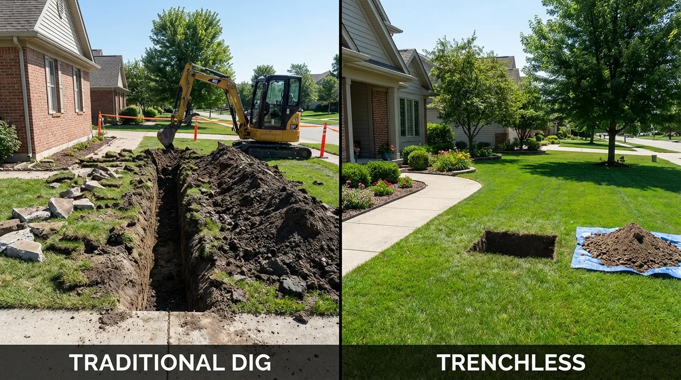 Trenchless sewer repair with minimal yard damage versus traditional excavation in Manville, NJ